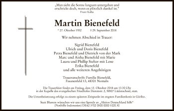 Todesanzeige von Martin Bienefeld von MZV