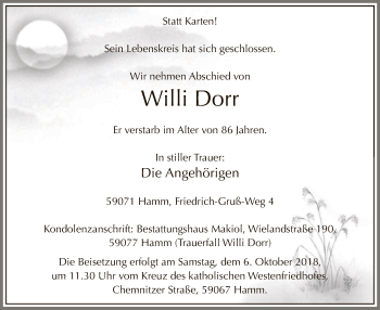 Todesanzeige von Willi Dorr von MZV