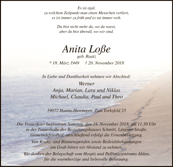 Todesanzeige von Anita Loße von MZV