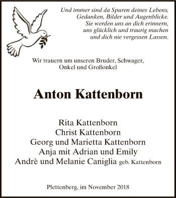 Todesanzeige von Anton Kattenborn von MZV