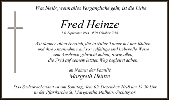 Todesanzeige von Fred Heinze von MZV