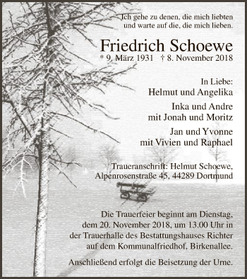 Todesanzeige von Friedrich Schoewe von MZV