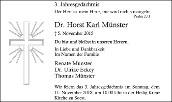 Todesanzeige von Karl Münster von MZV
