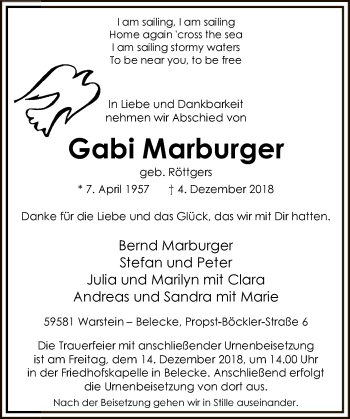 Todesanzeige von Gabi Marburger von MZV