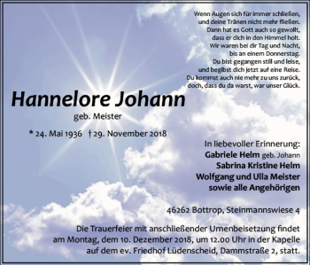 Todesanzeige von Hannelore Johann von MZV