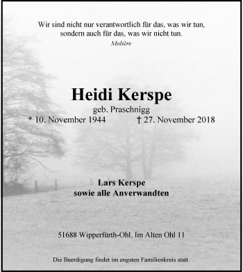 Todesanzeige von Heidi Kerspe von MZV