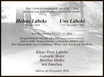 Todesanzeige von Helene und Uwe Lübcke von MZV