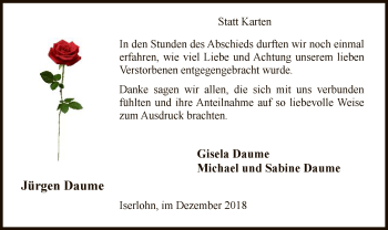 Todesanzeige von Jürgen Daume von MZV