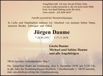 Todesanzeige von Jürgen Daume von MZV