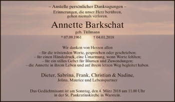 Todesanzeige von Annette Barkschat von MZV