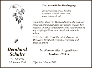 Todesanzeige von Bernhard Schulte von MZV