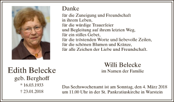 Todesanzeige von Edith Belecke von MZV