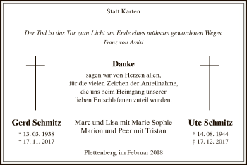 Todesanzeige von Gerd und Ute Schmitz von MZV