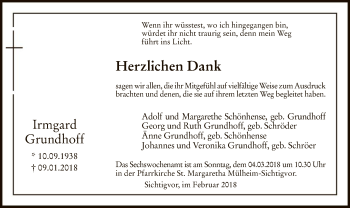 Todesanzeige von Irmgard Grundhoff von MZV