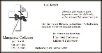 Todesanzeige von Margarete Collesser von MZV
