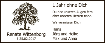 Todesanzeige von Renate Wittenborg von MZV