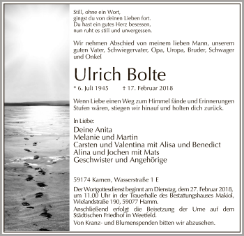 Todesanzeige von Ulrich Bolte von MZV