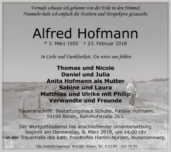Todesanzeige von Alfred Hofmann von MZV