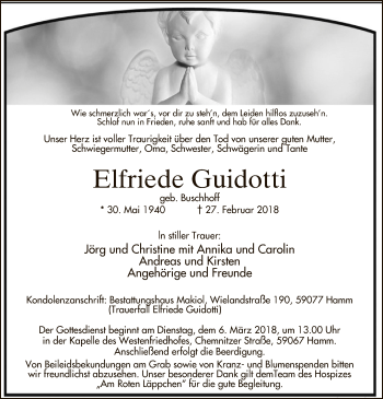 Todesanzeige von Elfriede Guidotti von MZV