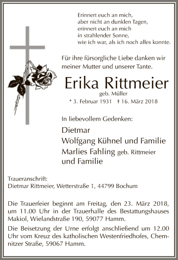 Todesanzeige von Erika Rittmeier von MZV
