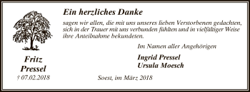 Todesanzeige von Fritz Pressel von MZV