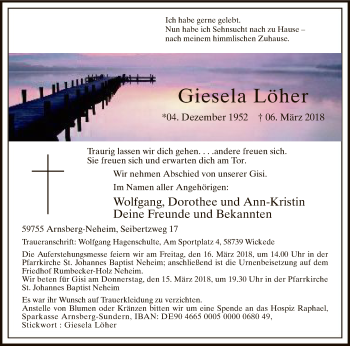 Todesanzeige von Giesela Löher von MZV