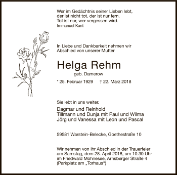 Todesanzeige von Helga Rehm von MZV