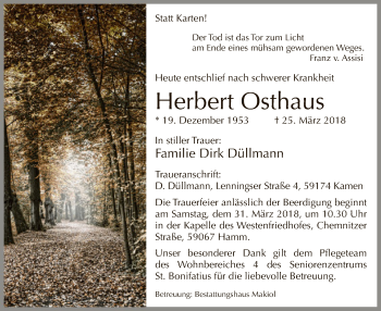 Todesanzeige von Herbert Osthaus von MZV