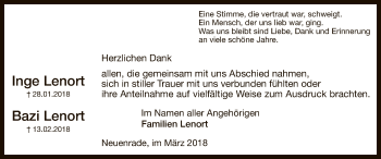Todesanzeige von Inge und Bazi Lenort von MZV