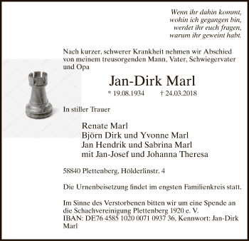 Todesanzeige von Jan-Dirk Marl von MZV