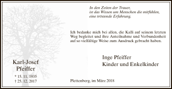 Todesanzeige von Karl-Josef Pfeiffer von MZV