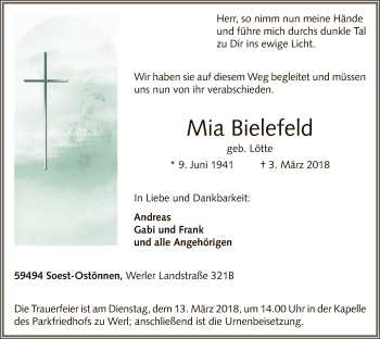 Todesanzeige von Mia Bielefeld von MZV