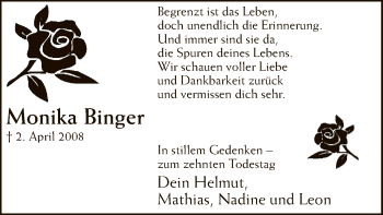 Todesanzeige von Monika Binger von MZV