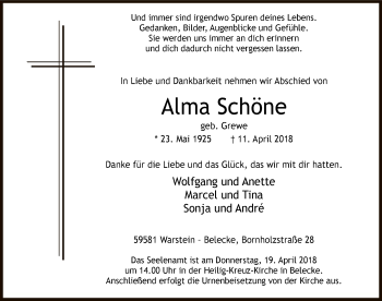 Todesanzeige von Alma Schöne von MZV
