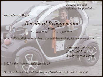Todesanzeige von Bernhard Brüggemann von MZV