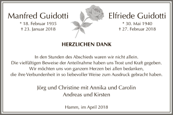 Todesanzeige von Elfriede und Manfred Guidotti von MZV
