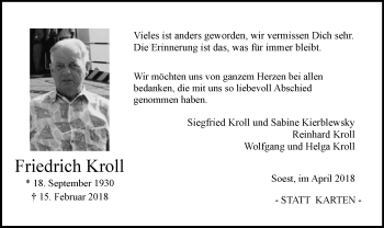 Todesanzeige von Friedrich Kroll von MZV