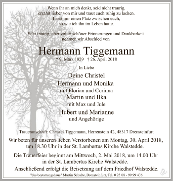 Todesanzeige von Hermann Tiggemann von MZV