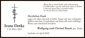Todesanzeige von Irene Detke von MZV