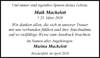 Todesanzeige von Maik Machelett von MZV