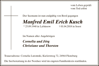 Todesanzeige von Manfred Emil Erich Kusch von MZV