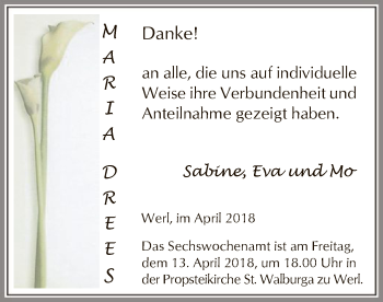 Todesanzeige von Maria Drees von MZV