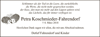 Todesanzeige von Petra Koschmieder-Fahrendorf, von MZV