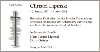 Todesanzeige von Christel Lipinski von MZV