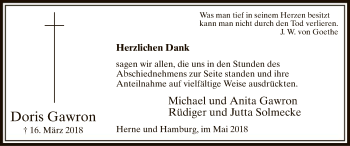 Todesanzeige von Doris Gawron von MZV
