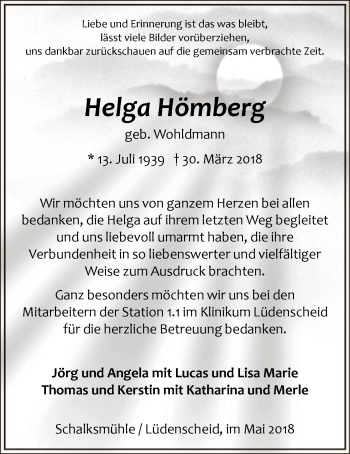 Todesanzeige von Helga Hömberg von MZV