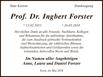 Todesanzeige von Ingbert Forster von MZV