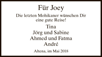 Todesanzeige von Joey  von MZV
