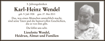 Todesanzeige von Karl-Heinz Wendel von MZV
