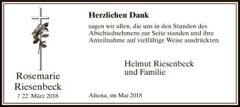 Todesanzeige von Rosemarie Riesenbeck von MZV